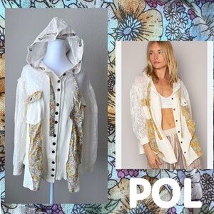 POL Floral Material & Lace Hooded Jacket Sz Medium NWT